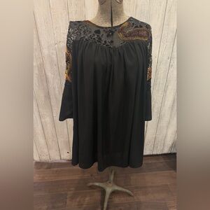 Umgee Black Sheer Floral Dress